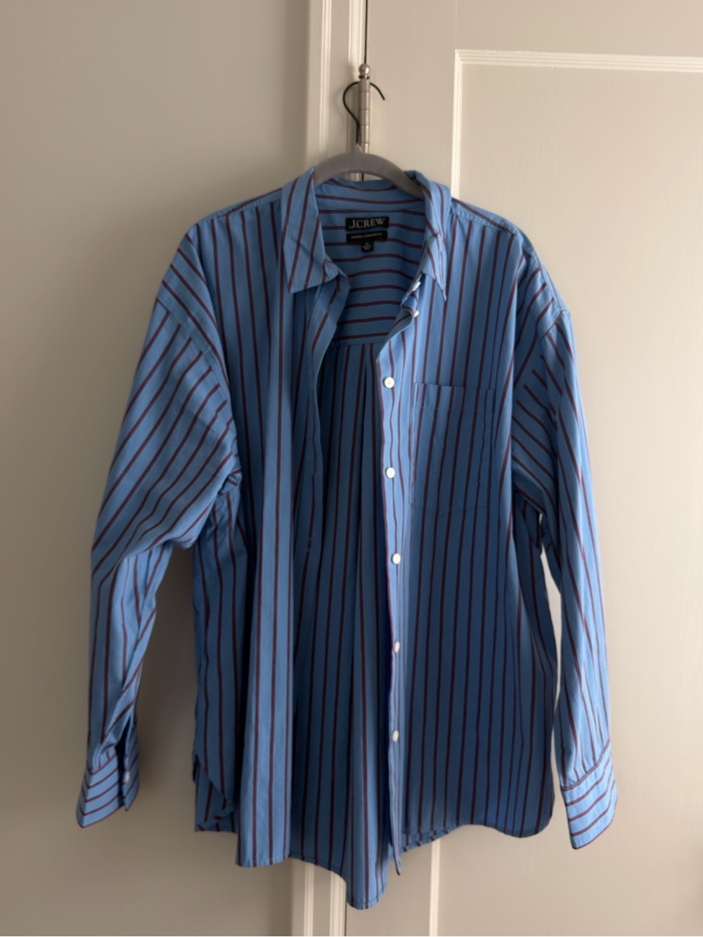 J. Crew Blue Button-Down Shirt with Black Stripes
